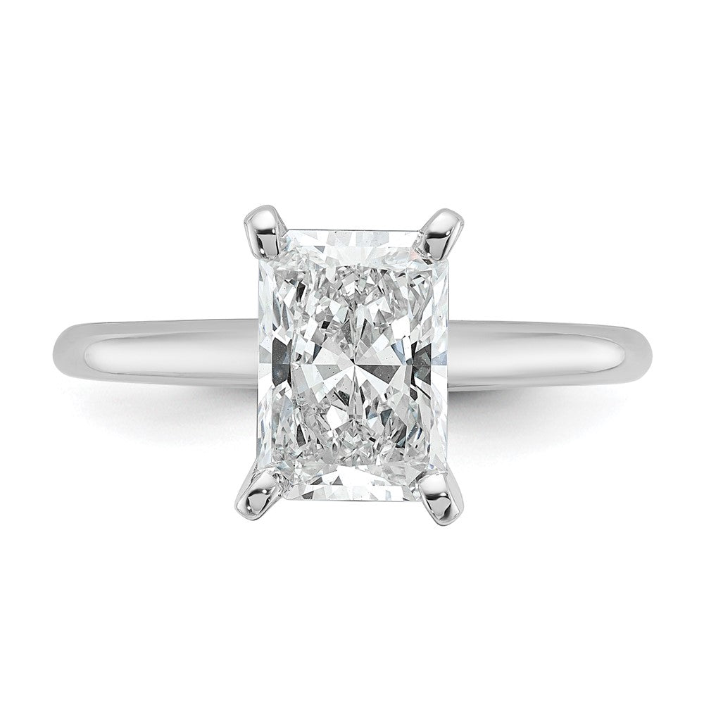 14K White Gold 2 carat Certified Lab Grown Diamond VS+ F+ Radiant Solitaire Complete Engagement Ring