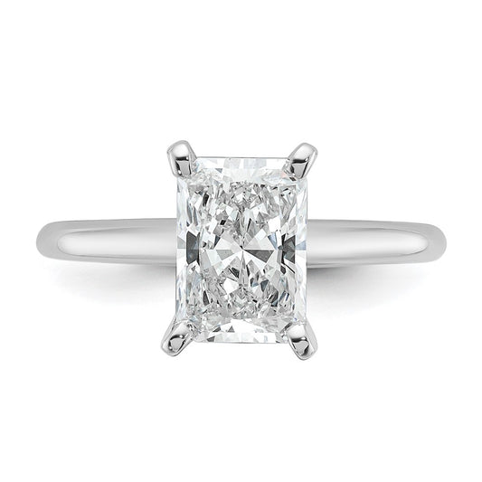 14K White Gold 2 carat Certified Lab Grown Diamond VS+ F+ Radiant Solitaire Complete Engagement Ring