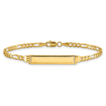 14K Yellow Gold Polished Solid Chain/Solid Plate 3.0mm Figaro Link Diamond-cut 27x5.5mm Plate 7 Inch ID Bracelet