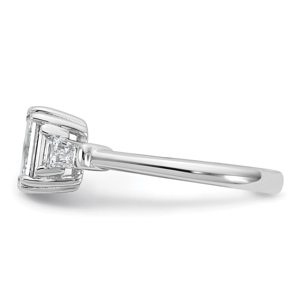 14K White Gold 1 1/2 carat Lab Grown Diamond VS+ F+ Complete Emerald and Tapered Baguette Engagement Ring