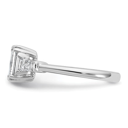 14K White Gold 1 1/2 carat Lab Grown Diamond VS+ F+ Complete Emerald and Tapered Baguette Engagement Ring