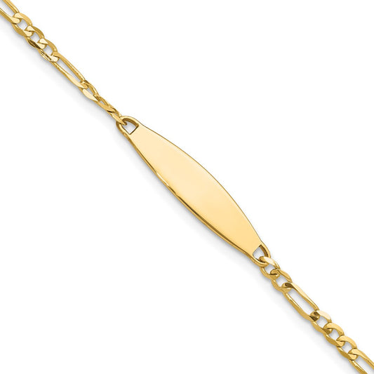 14K Yellow Gold Polished Solid Chain/Solid Plate Figaro Link 24.6x5.5mm Plate 7 Inch ID Bracelet