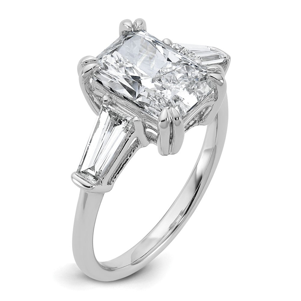 14K White Gold 3/4 carat Lab Grown Diamond VS+ F+ Tapered Baguette Sides 3 carat Radiant Center Semi Mount Engagement Ring