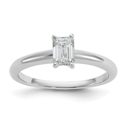 14K White Gold 1/2 carat Lab Grown Diamond VS+ F+ Emerald Solitaire Complete Engagement Ring