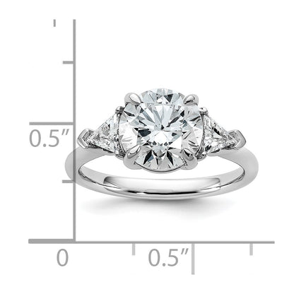 14K White Gold 5/8 carat Lab Grown Diamond VS/SI+ G+ Triangle 2 1/2 carat Round Semi Mount Three Stone Engagement Ring