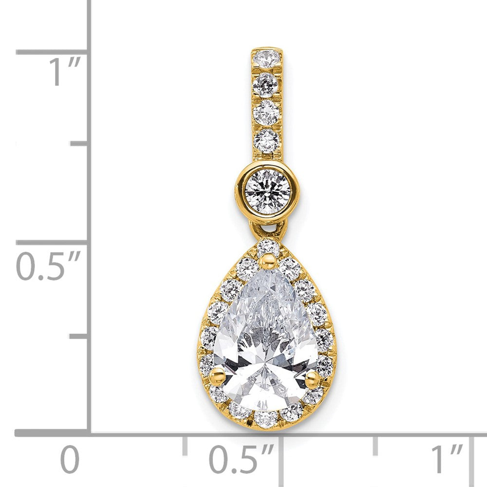 14K Yellow Gold 2 carat Lab Grown Diamond VS/SI+ G+ Pear Complete Halo Pendant