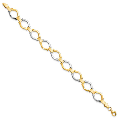 14K Yellow Gold w/Rhodium Fancy Link 7.25 Inch Bracelet