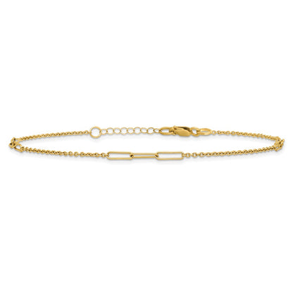 14K Yellow Gold Polished Paper Clip and Cable Link 9 Inch Plus 1 Inch Extender - Total 10 Inch Anklet