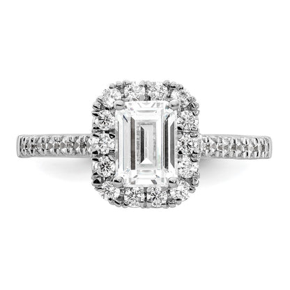 14K White Gold Halo (Holds 1.25 carat (6.8x5.2mm) Emerald-cut Center) 1/2 carat Diamond Semi-mount Engagement Ring