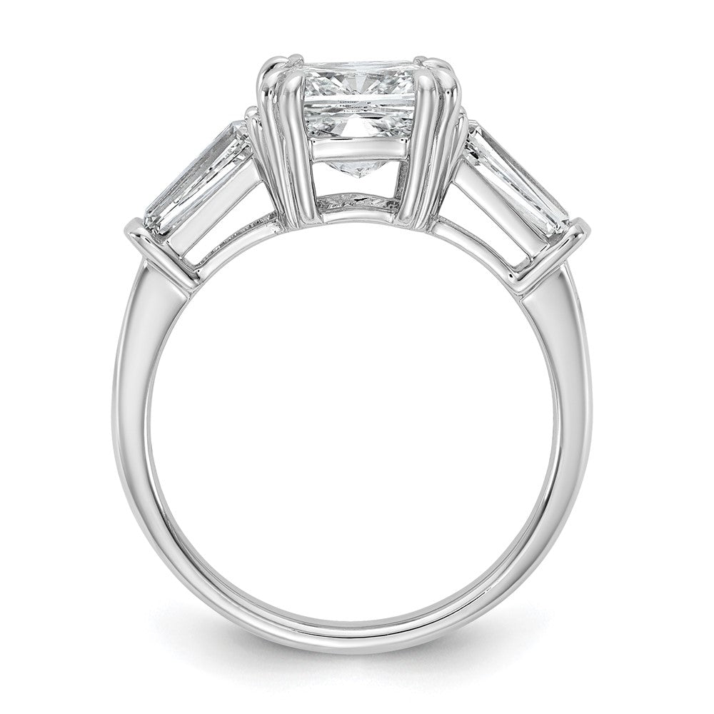 14K White Gold 3/4 carat Lab Grown Diamond VS+ F+ Tapered Baguette 2 1/2 carat Cushion Center Semi Mount Three Stone Engagement Ring