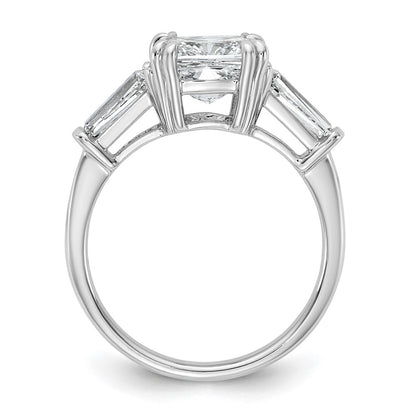 14K White Gold 3/4 carat Lab Grown Diamond VS+ F+ Tapered Baguette 2 1/2 carat Cushion Center Semi Mount Three Stone Engagement Ring