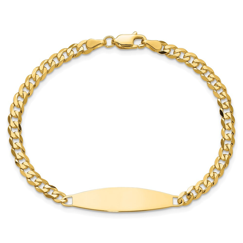 14K Yellow Gold Polished Solid Chain/Solid Plate Flat Curb Link 29.5x8mm Plate 7 Inch ID Bracelet