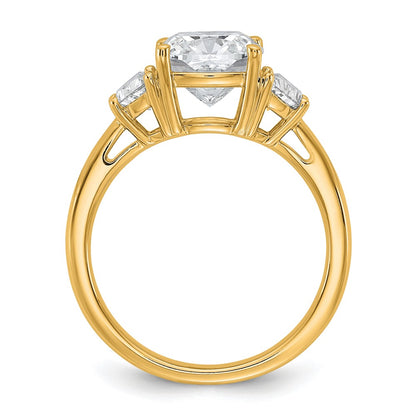 14K Yellow Gold 3 1/8 carat Certified Lab Grown Diamond VS/SI+ G+ Complete Cushion and Half Moon Three Stone Engagement Ring