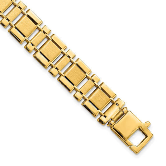 14K Yellow Gold Men's Brushed and Polished Link 8.5in Bracelet