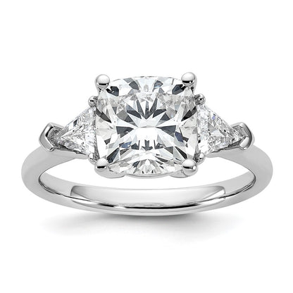 14K White Gold 3 1/8 carat Certified Lab Grown Diamond VS/SI+ G+ Cushion and Triangle Complete Three Stone Engagement Ring