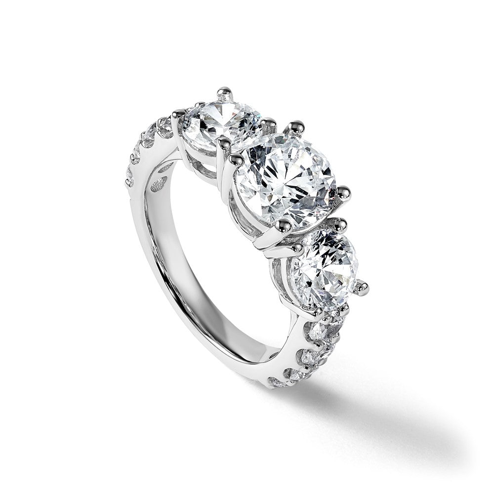 14K White Gold 4 carat Certified Lab Grown Diamond VS/SI+ G+ Round Complete Three Stone Engagement Ring