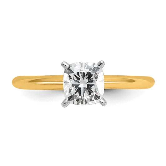 14K Two-Tone Gold Two-tone 1 carat Certified Lab Grown Diamond VS+ F+ Cushion Complete Solitaire Engagement Ring
