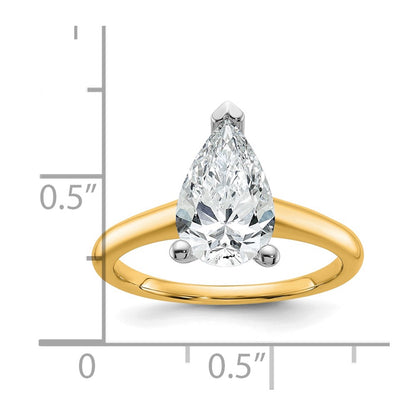 14K Two-Tone Gold Two-tone 2 carat Certified Lab Grown Diamond VS+ F+ Pear Solitaire Complete Engagement Ring