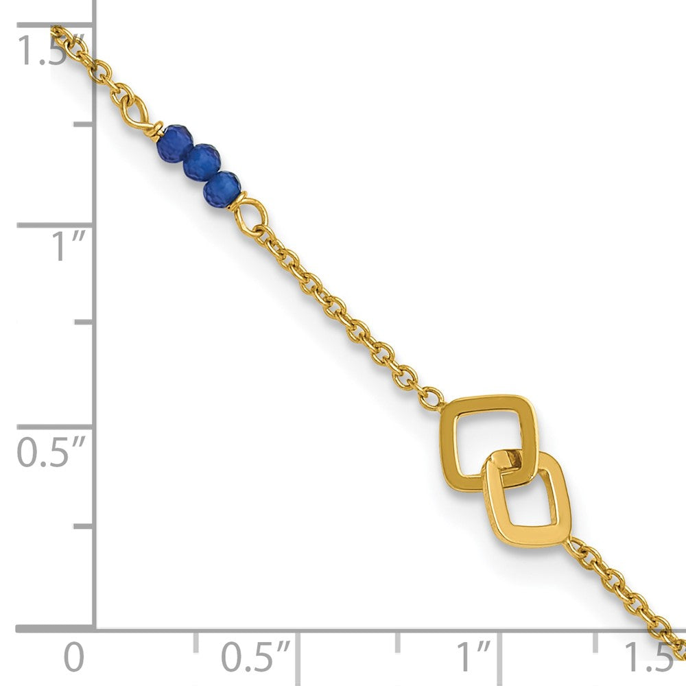 14K Yellow Gold Polished Blue Spinel Beads and Squares 9 Inch Plus 1 Inch Extender - Total 10 Inch Anklet