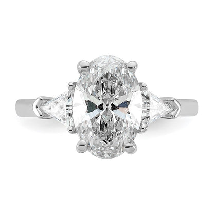 14K White Gold 5/8 carat Lab Grown Diamond VS+ F+ Trillion and 2 1/2 carat Oval Center Semi Mount Three Stone Engagement Ring