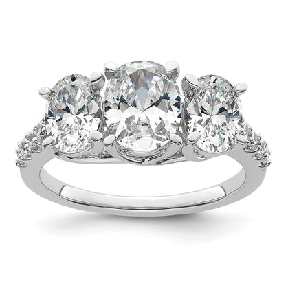 14K White Gold 2 3/4 carat Lab Grown Diamond VS+ F+ Oval Complete Three Stone Engagement Ring