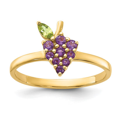 14K Yellow Gold Amethyst and Peridot Grapes Size 7 Ring