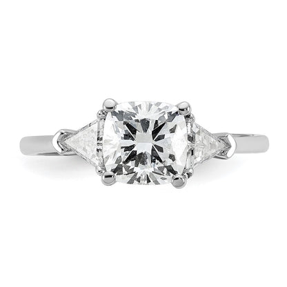 14K White Gold 1/2 carat Lab Grown Diamond VS/SI+ G+ Triangle 1 1/2 carat Cushion Center Semi Mount Three Stone Engagement Ring