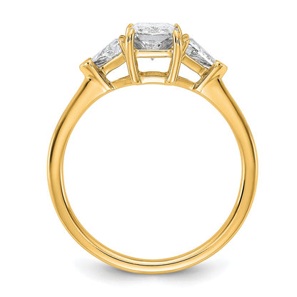 14K Yellow Gold 3/8 carat Lab Grown Diamond VS/SI+ G+ Triangle 1 carat Radiant Center Semi Mount Three Stone Engagement Ring