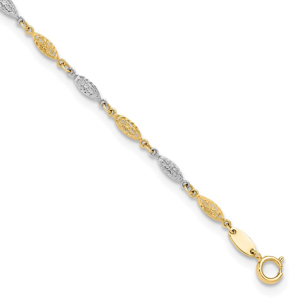 14K Two-Tone Gold Two-tone Diamond-cut Infinity Link 9 Inch Plus 1 Inch Extender - Total 10 Inch Anklet