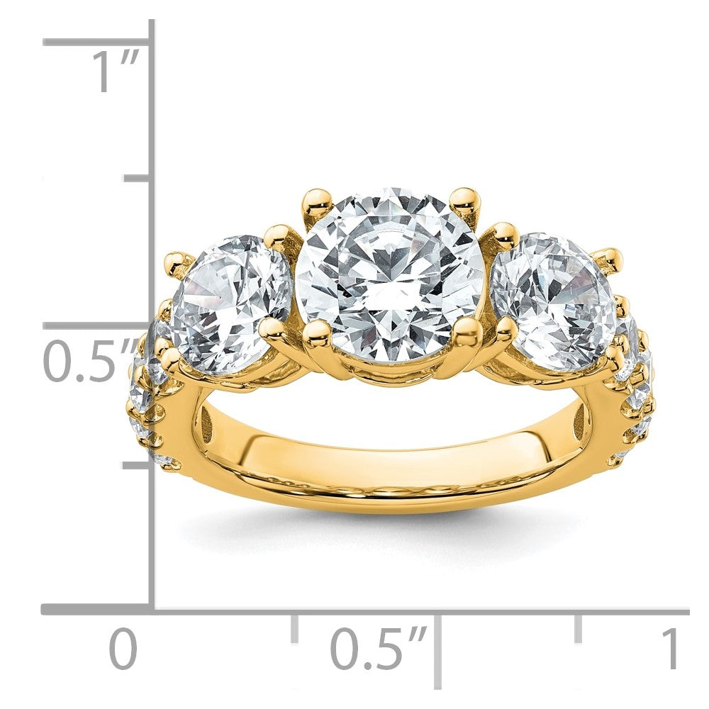 14K Yellow Gold 5 carat Lab Grown Diamond VS+ F+ Round Complete Three Stone Engagement Ring