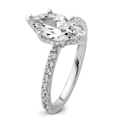 14K White Gold 2 5/8 carat Certified Lab Grown Diamond VS/SI+ G+ Marquise Complete Solitaire with Flair Engagement Ring
