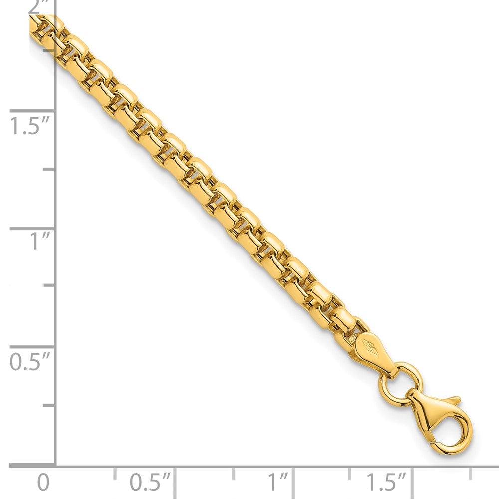 14K Yellow Gold Polished 3.5mm Rounded Box Chain 8.5 Inch Mens Bracelet