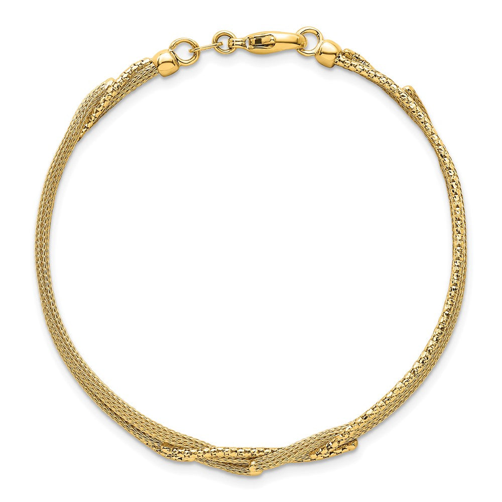 14K Yellow Gold Textured Woven Mesh Fancy 7.5 Inch Bracelet