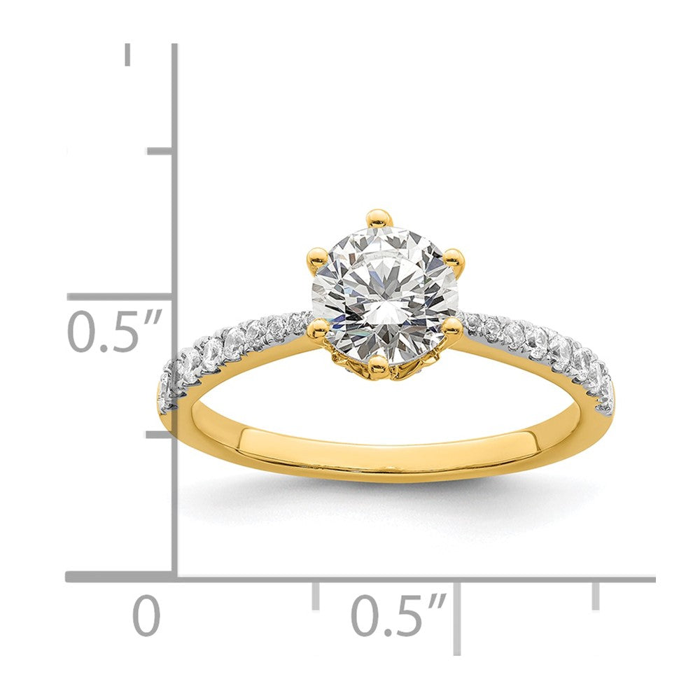 14K Yellow Gold Gold Leaf Design (Holds 1 carat (6.5mm) Round Center) 1/4 carat Diamond Semi-Mount Engagement Ring