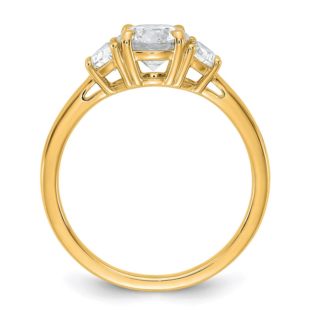 14K Yellow Gold 3/8 carat Lab Grown Diamond VS/SI+ G+ 1 carat Center Round Semi Mount Three Stone Engagement Ring