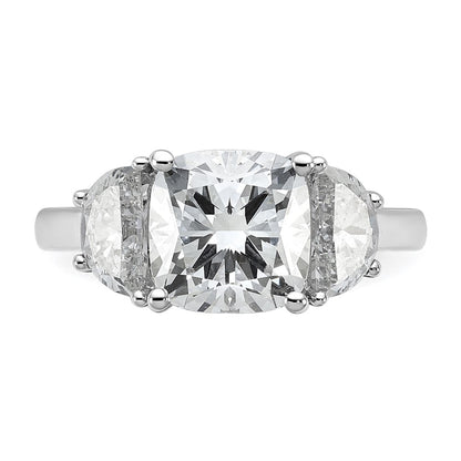 14K White Gold 4 carat Certified Lab Grown Diamond VS+ F+ Complete Cushion and Half Moon Three Stone Engagement Ring