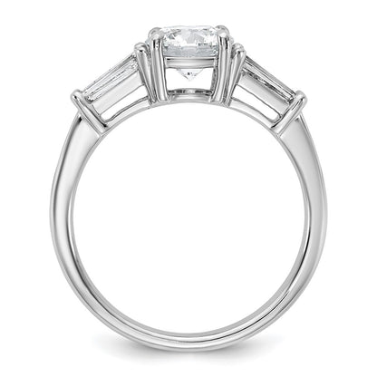 14K White Gold 1/2 carat Lab Grown Diamond VS+ F+ Tapered Baguette with 1 carat Round Center Semi Mount Three Stone Engagement Ring