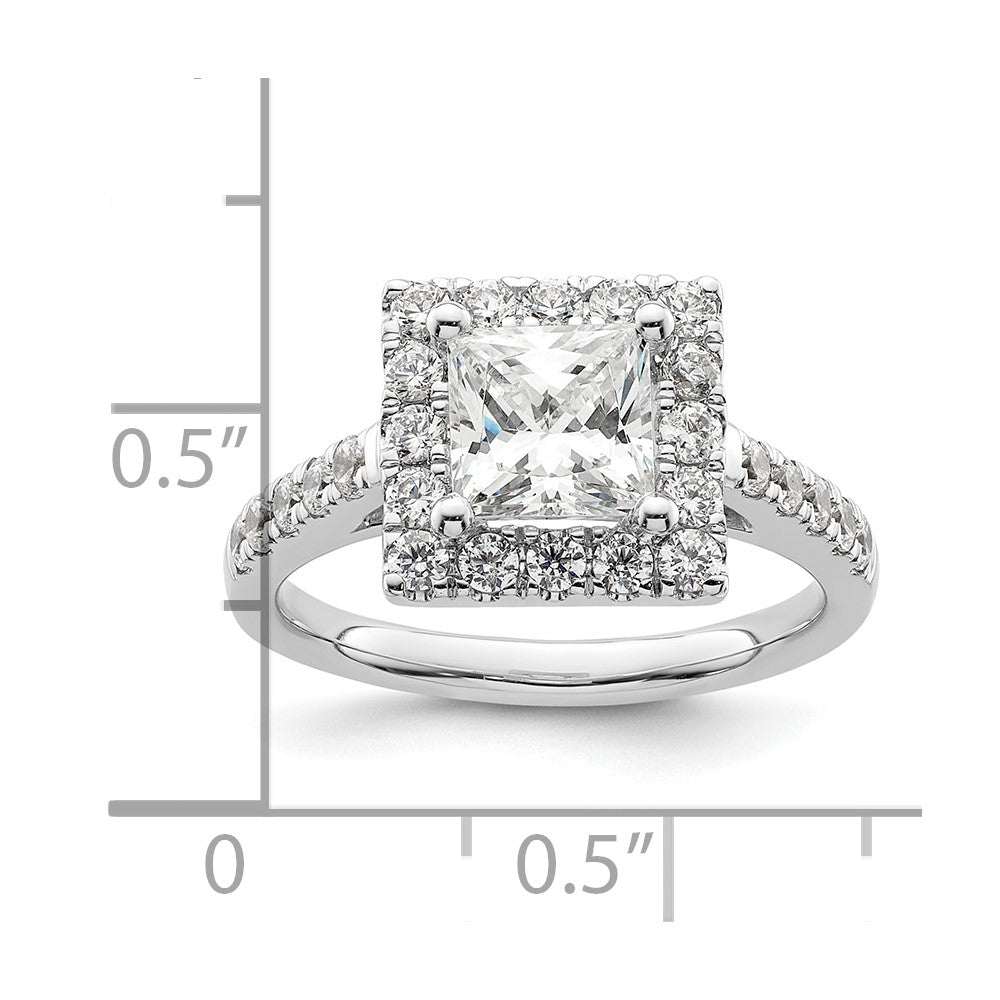 14K White Gold Halo Plus (Holds 1.5 carat (6.3mm) Princess Center) 3/4 carat Diamond Semi-Mount Engagement Ring