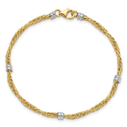 14K Two-Tone Gold Two-tone Polished 3.6mm Fancy Beaded 5-Station 7.5 Inch Bracelet