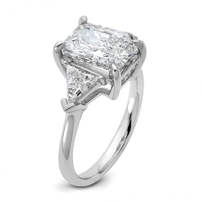 14K White Gold 3 5/8 carat Certified Lab Grown Diamond VS+ F+ Radiant and Triangle Complete Three Stone Engagement Ring