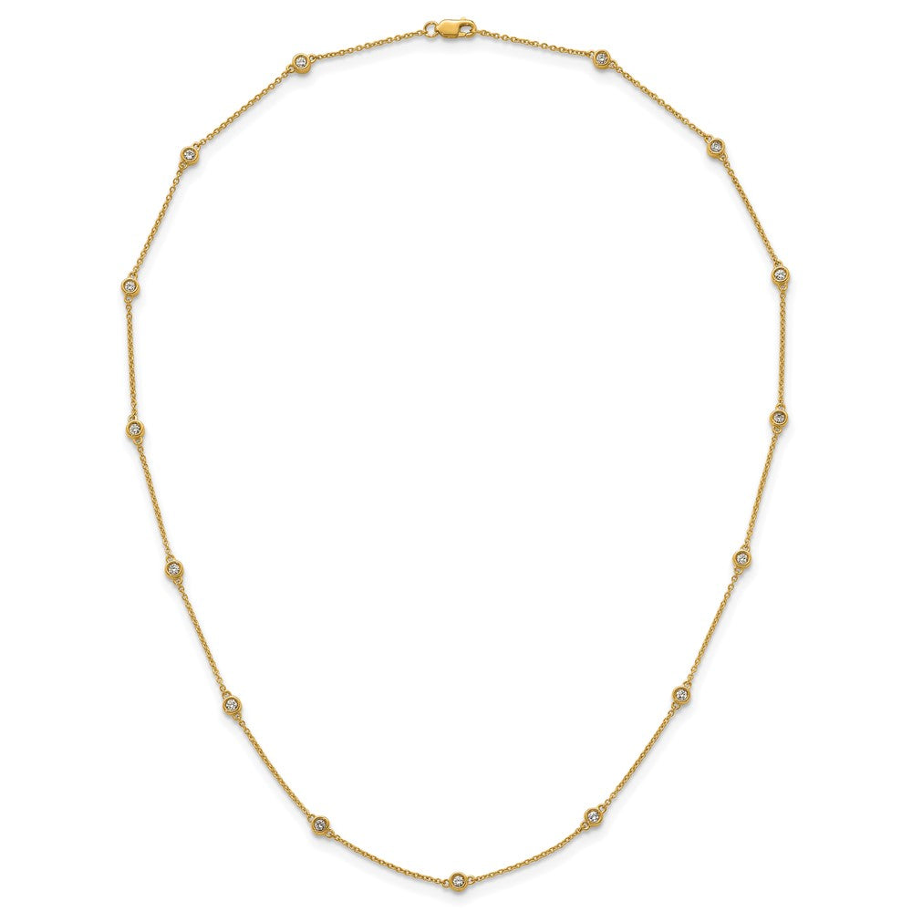 14K Yellow Gold Complete 1/2 carat Bezel-set Diamond and Cable Chain 15-Station 18 Inch Necklace