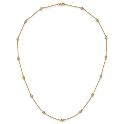 14K Yellow Gold Complete 1/2 carat Bezel-set Diamond and Cable Chain 15-Station 18 Inch Necklace