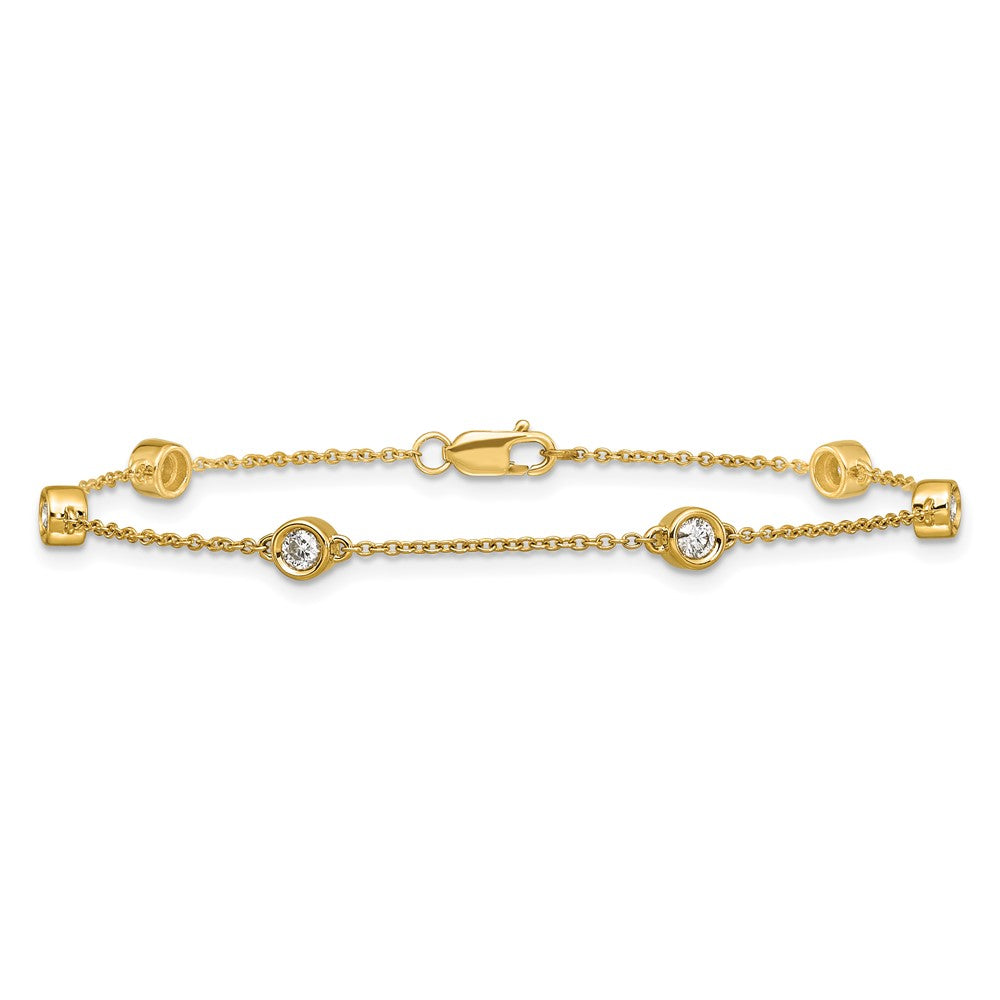 14K Yellow Gold Complete 1/3 carat Bezel-set Diamond and Cable Chain 6-Station 7 Inch Bracelet