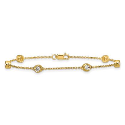 14K Yellow Gold Complete 1/3 carat Bezel-set Diamond and Cable Chain 6-Station 7 Inch Bracelet