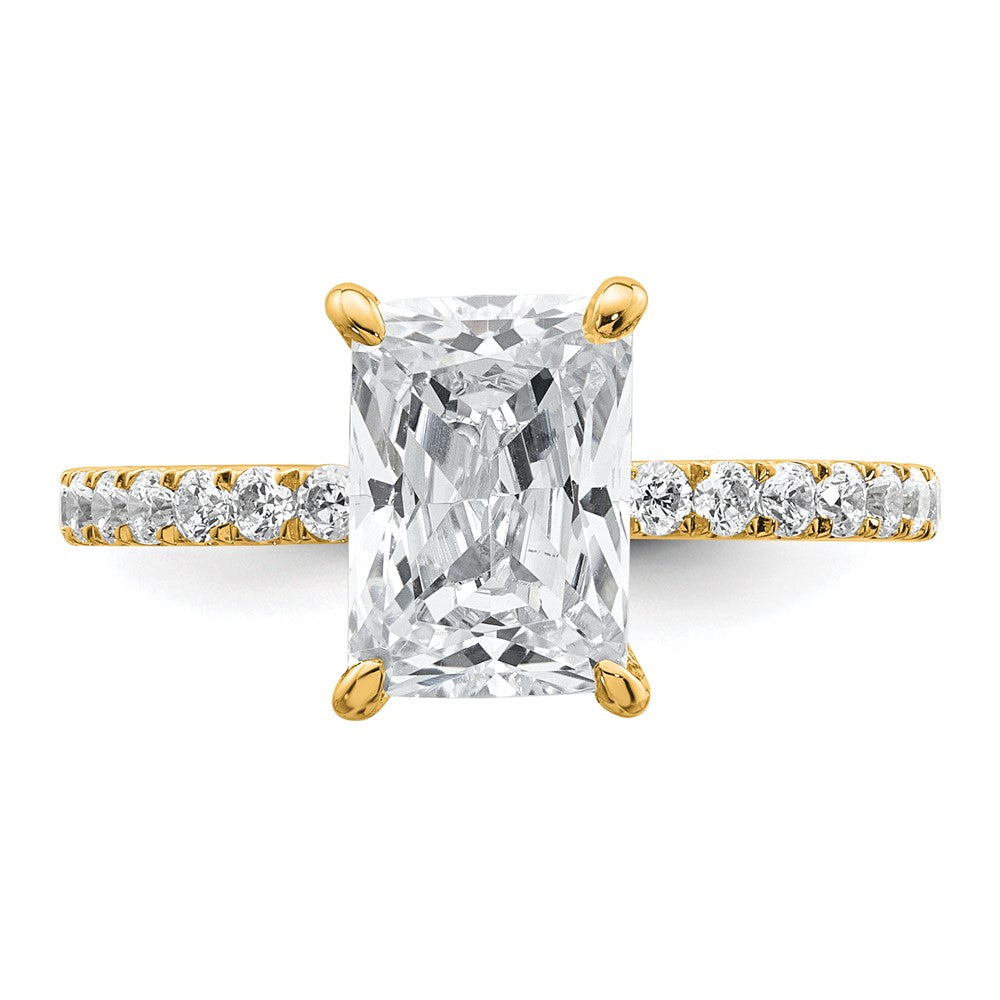 14K Yellow Gold 2 3/8 carat Certified Lab Grown Diamond VS+ F+ Radiant Complete Solitaire with Flair Engagement Ring