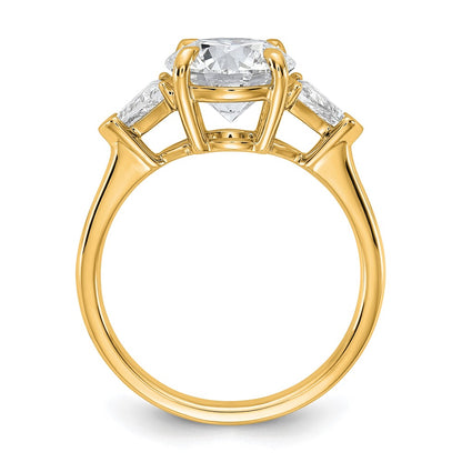 14K Yellow Gold 3 1/8 carat Certified Lab Grown Diamond VS+ F+ Round and Triangle Complete Three Stone Engagement Ring
