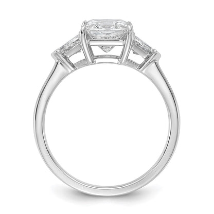 14K White Gold 1/2 carat Lab Grown Diamond VS+ F+ Trillion and 1 1/2 carat Princess Center Semi Mount Three Stone Engagement Ring
