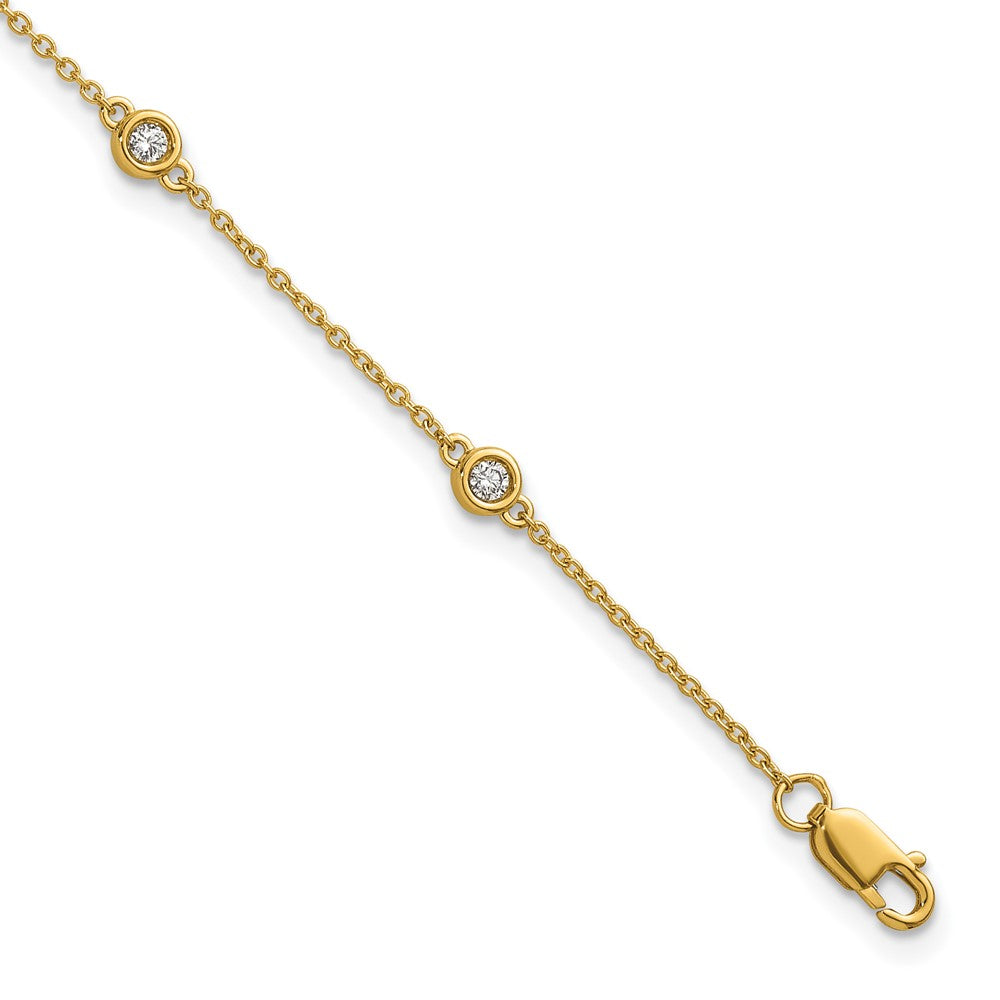 14K Yellow Gold Complete 1/5 carat Bezel-set Diamond and Cable Chain 6-Station 7 Inch Bracelet