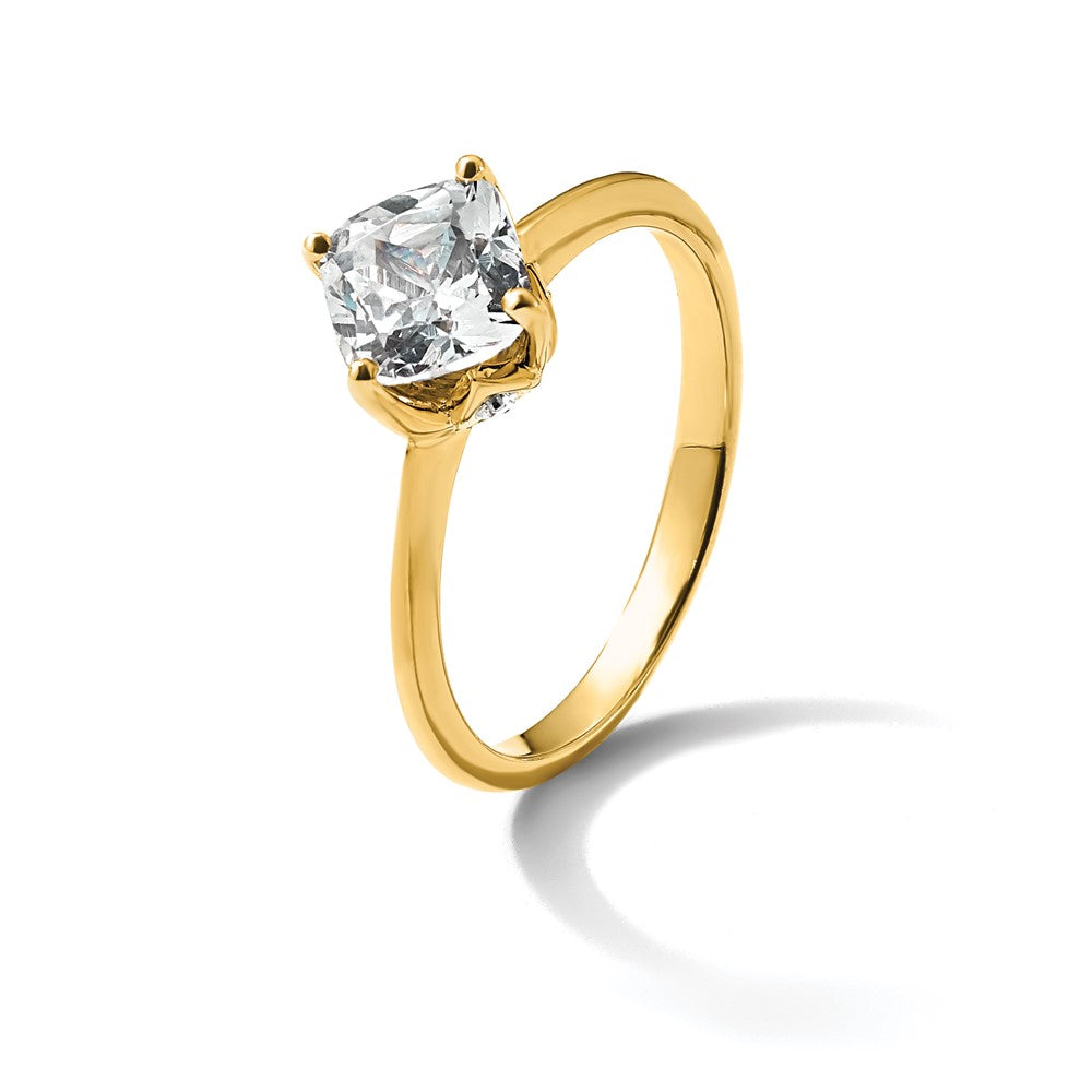 14K Yellow Gold (Holds 2 carat (7.60 mm) Cushion-cut) 4-Prong with 1/15 carat Diamond Leaf Design Semi-Mount Engagement Ring