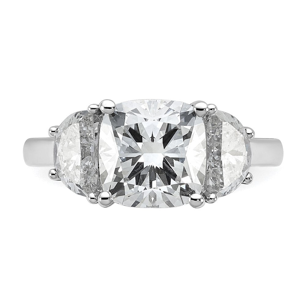 14K White Gold 4 carat Certified Lab Grown Diamond VS/SI+ G+ Complete Cushion and Half Moon Three Stone Engagement Ring